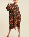 Camouflage Printed Midi Dress With Rings