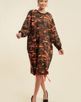 Camouflage Printed Midi Dress With Rings