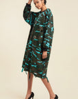 Camouflage Printed Midi Dress With Rings