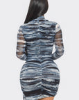 Print Mesh Mini Dress