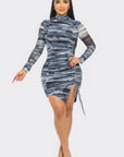 Print Mesh Mini Dress