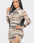 Print Mesh Mini Dress
