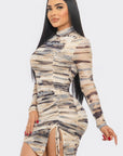 Print Mesh Mini Dress