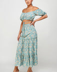 Floral Off Shoulder Sleeve Back Tie Top Skirt Set
