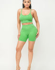 Washed Seamless Basic Tank Top And Shorts Set