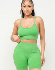 Washed Seamless Basic Tank Top And Shorts Set