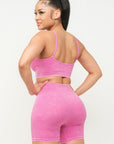 Washed Seamless Basic Tank Top And Shorts Set