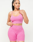 Washed Seamless Basic Tank Top And Shorts Set