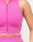 Washed Seamless Zipper Top And Shorts Set
