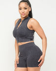 Washed Seamless Zipper Top And Shorts Set