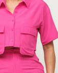 Front Button Down Side Pockets Top And Shorts Set