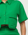 Front Button Down Side Pockets Top And Shorts Set