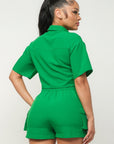 Front Button Down Side Pockets Top And Shorts Set