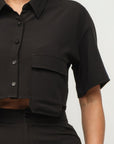 Front Button Down Side Pockets Top And Shorts Set