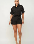 Front Button Down Side Pockets Top And Shorts Set