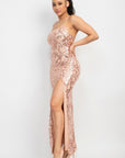 Sequin Back-crisscross Tie Slit Dress