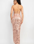 Sequin Back-crisscross Tie Slit Dress