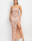 Sequin Back-crisscross Tie Slit Dress