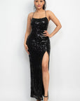 Sequin Back-crisscross Tie Slit Dress