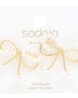 Sodajo Pear Bead Metal Bow God Dipped Earring