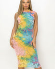 Velvet Burn Out Pattern Sexy Midi Dress