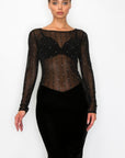 Velvet Sheer Contrast Holiday Midi Dress