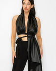 Faux Leather Top Pants Set